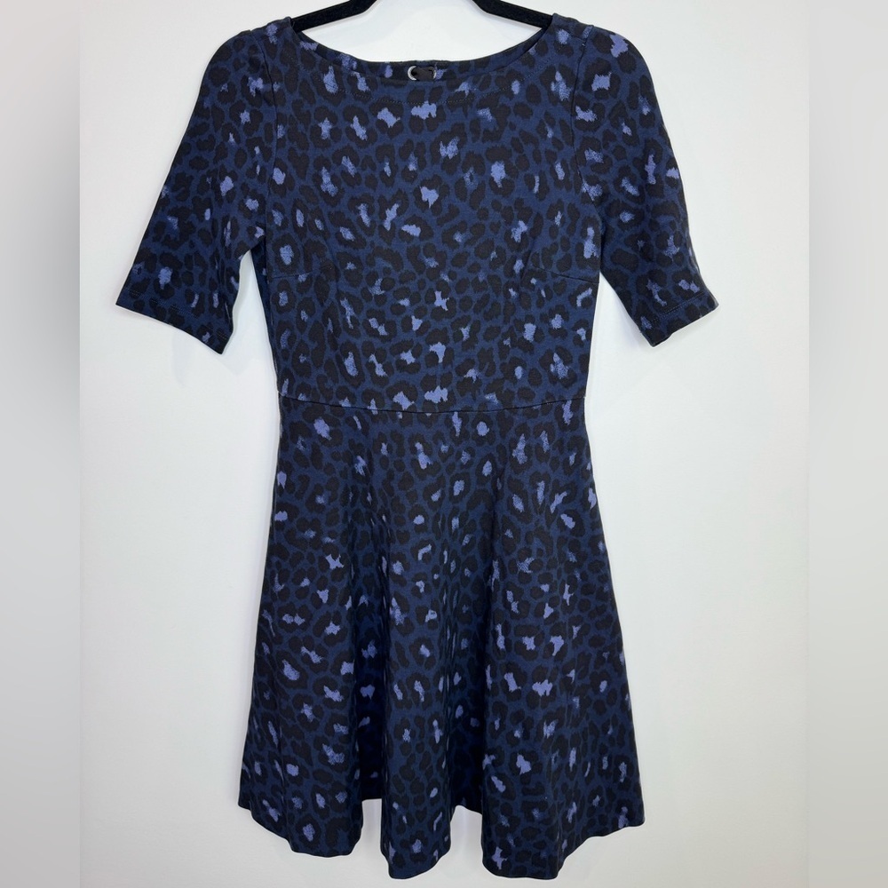 Kate Spade Blue Leopard Print Lace-up Ponte Fit and Flare Mini Dress size XS